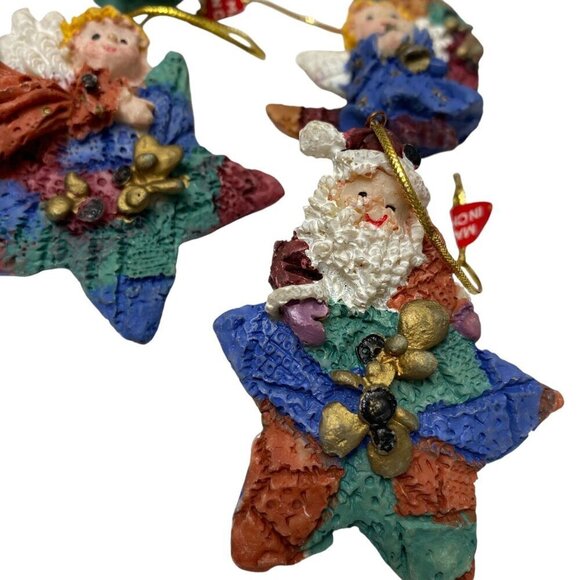 Santas and Angels on Stars and Moons Christmas Ornaments 6 Pieces 2.5" - Picture 9 of 10